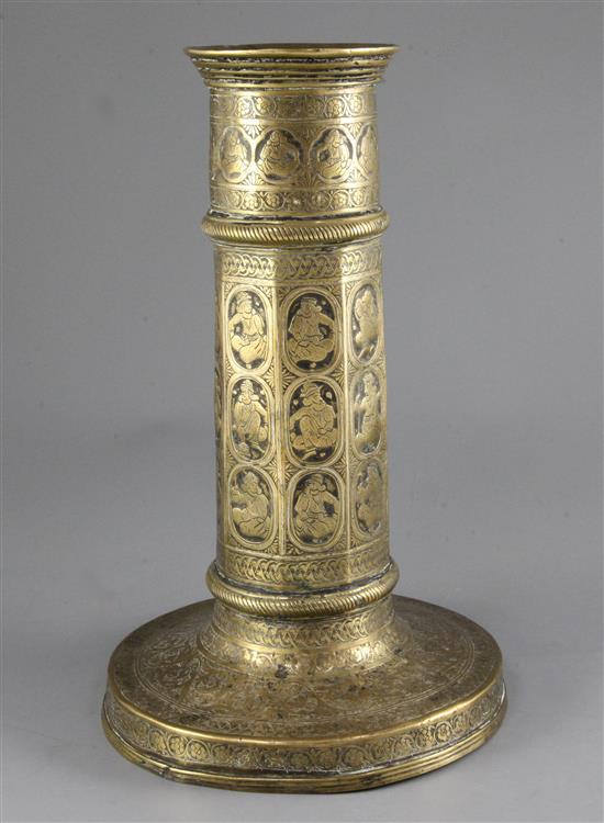 A Persian bronze and silver inlaid torch stand, 18th / 19th century, height 33.5cm